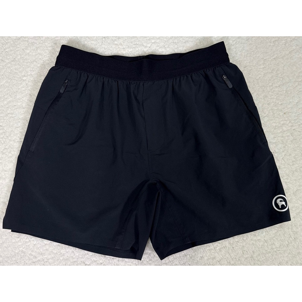 Backcountry Mens Black Athletic Running Shorts Small Zipper Pockets Liner